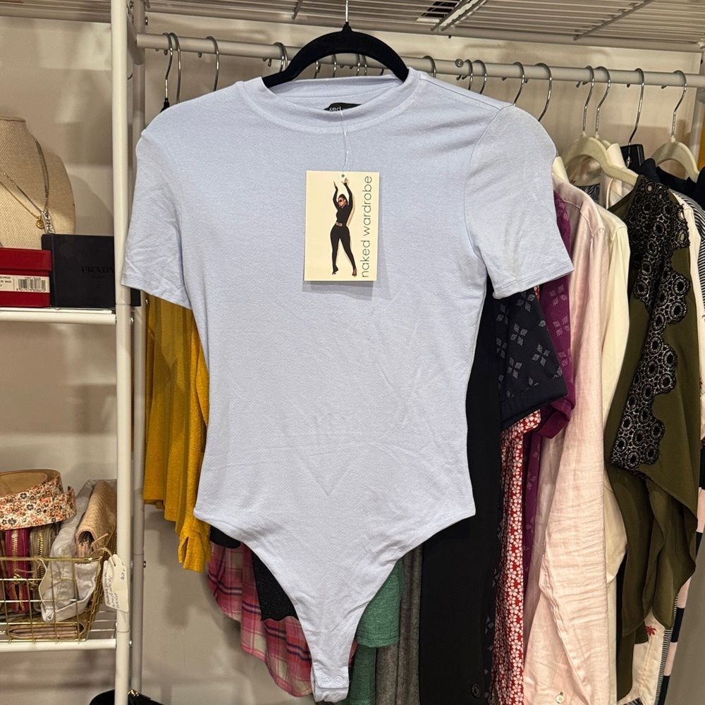 naked wardrobe Pale Blue Short Sleeve Bodysuit